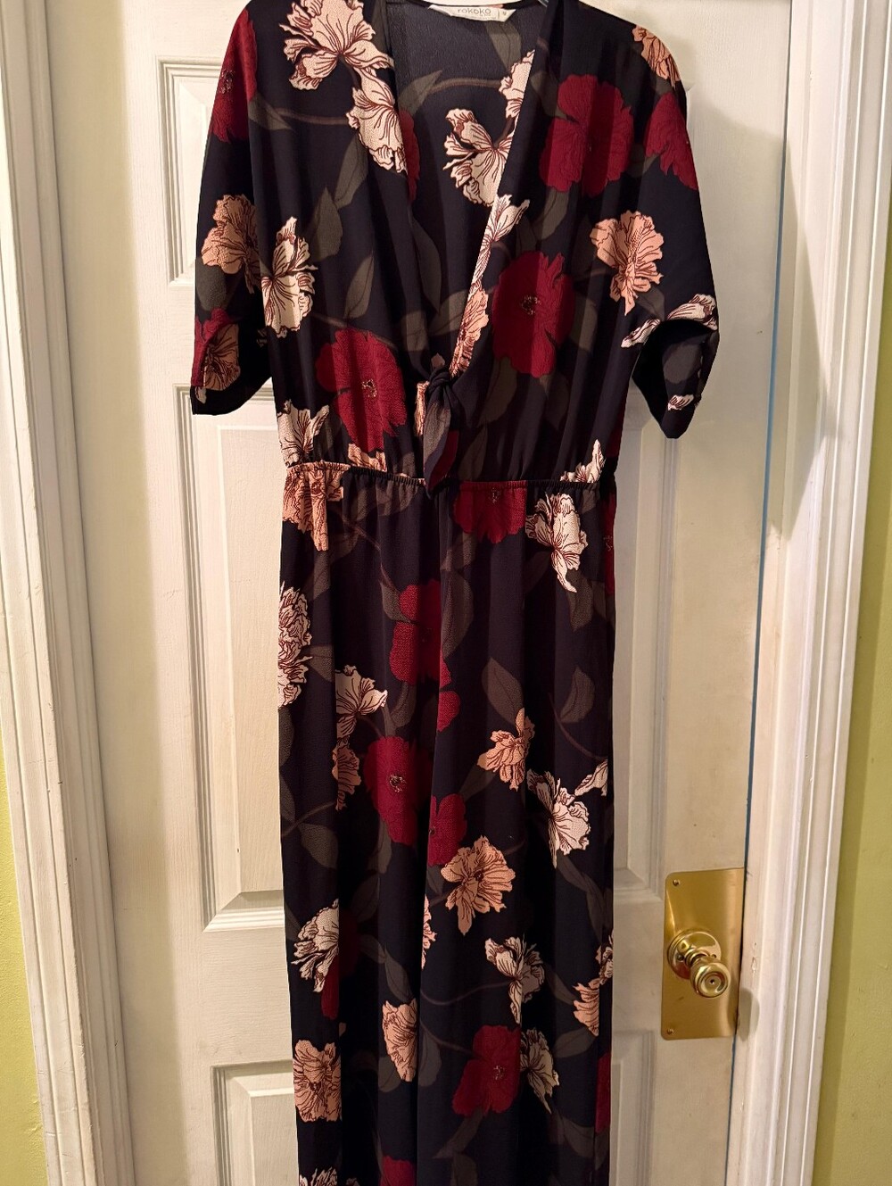 Floral Wrap-Front TALL Jumpsuit in Black, Cream, Olive, and Red from Alloy